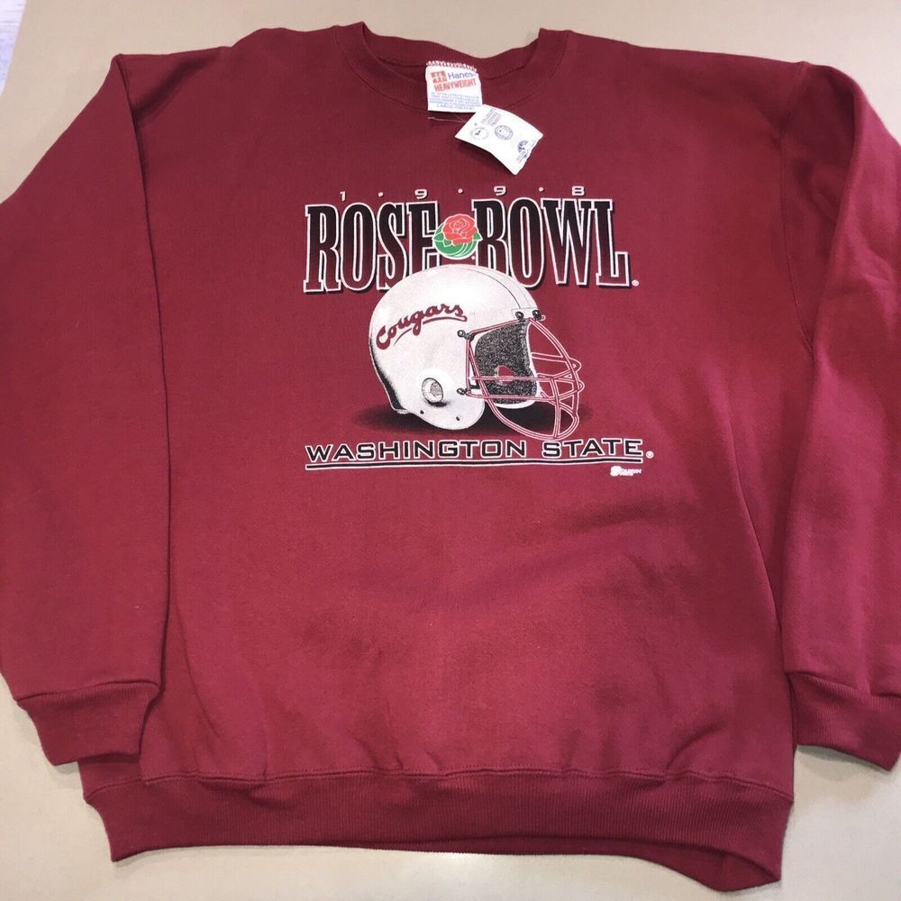 New VINTAGE ROSE BOWL WASHINGTON STATE COUGARS SWEATSHIRT SIZE L HELMET 1998